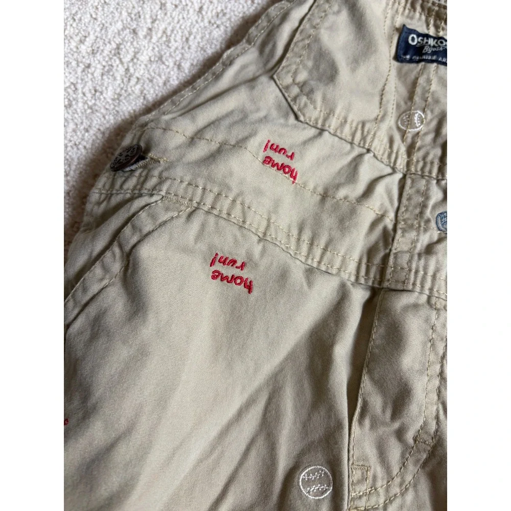 OshKosh Bgosh Kids 4T Khaki Baseball Home Run Embroidered Canvas Short Overalls
